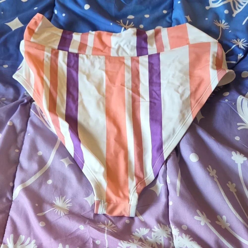 NWT Cupshe Striped Bikini Bottom Plus 0X Highwaisted Women's Swimwear